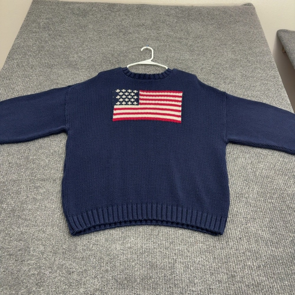 Grant Thomas Sweater Mens XL Blue Cotton American Flag Knit Patriotic Preppy